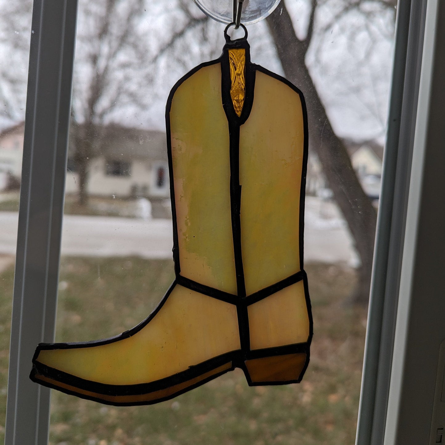 Yellow Iridescent Cowboy Boot Suncatcher