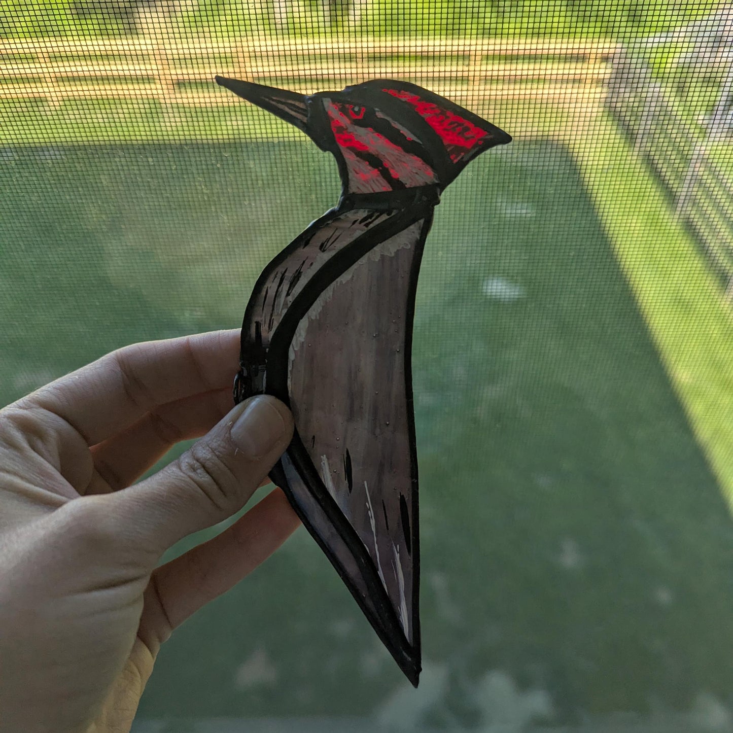 Pileated Woodpecker Stained Glass Suncatcher