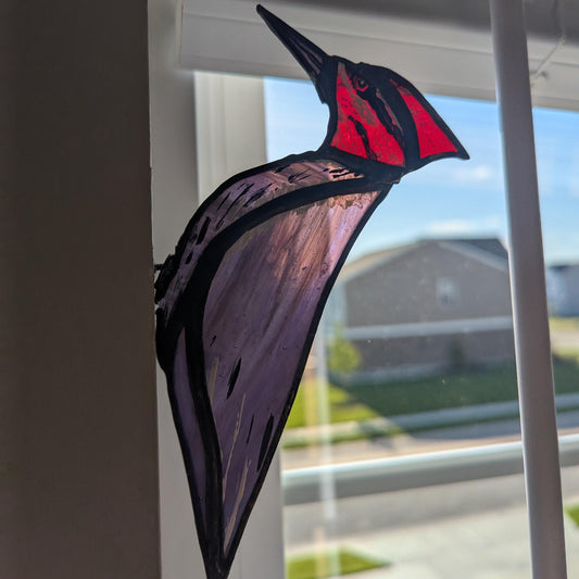 Pileated Woodpecker Stained Glass Suncatcher