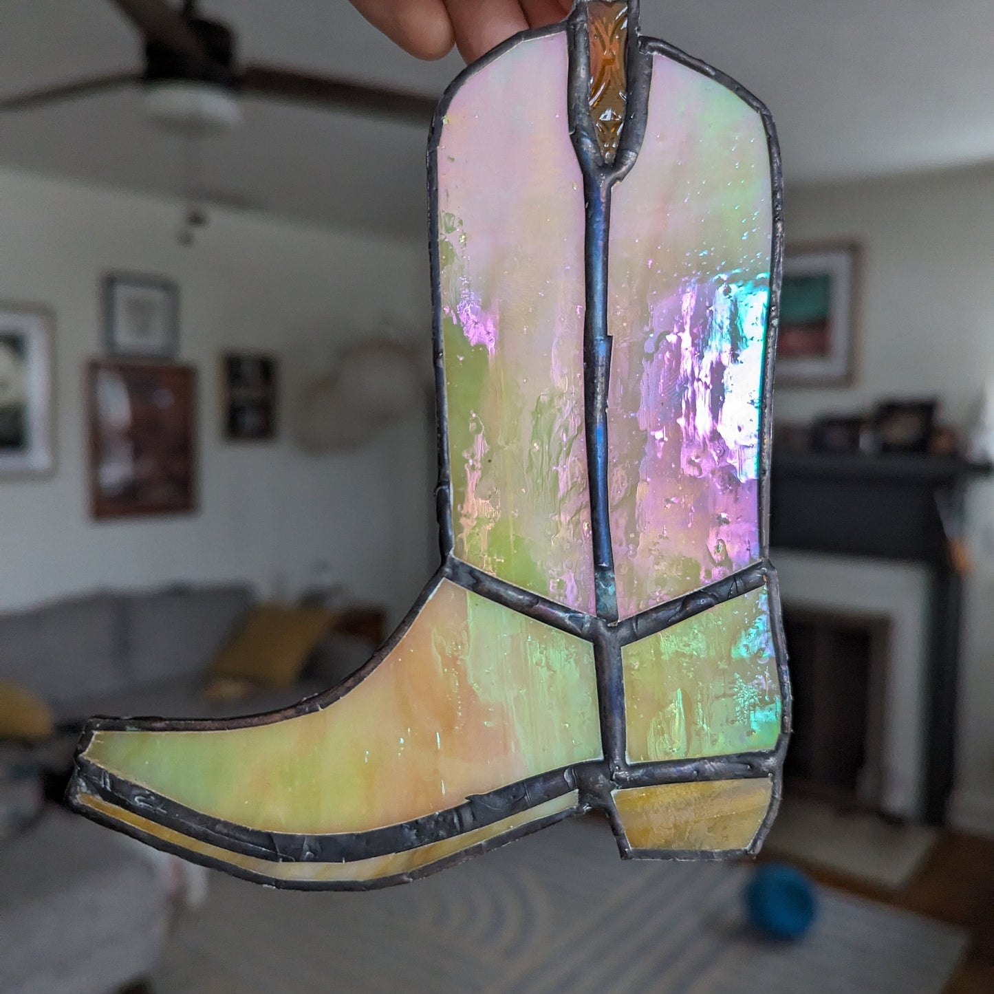 Yellow Iridescent Cowboy Boot Suncatcher